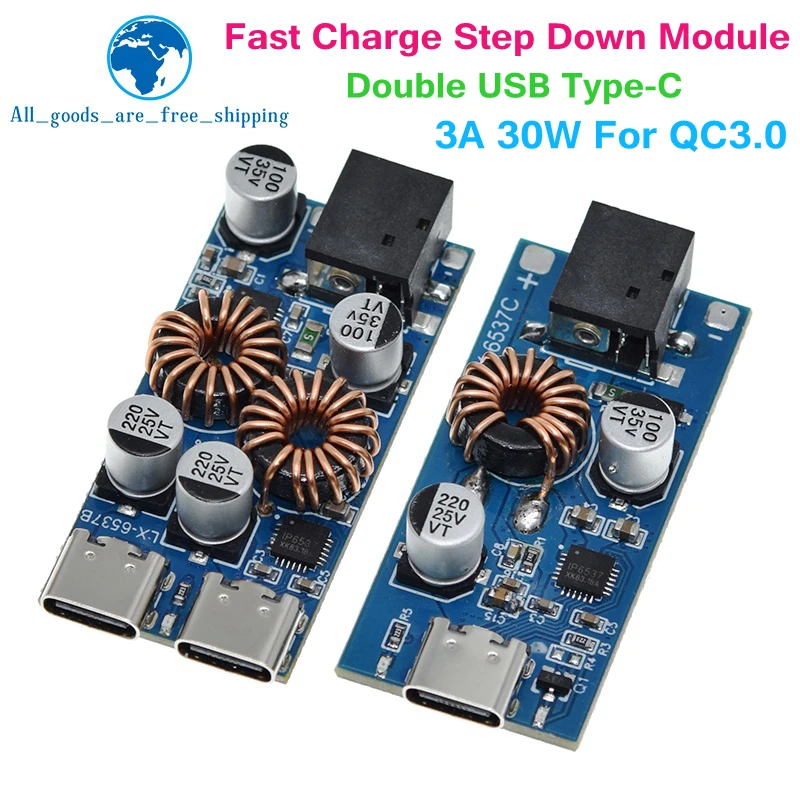 1/3PCS QC3.0 QC2.0 Double USB Type-C Mobile Phone Quick Charge Adapter DC7.1V-32V 3A 30W Step Down Module For Huawei SCP/FCP PD
