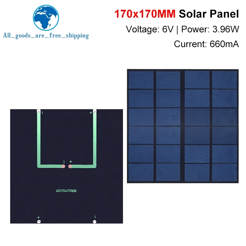 TZT1/3pcs 6V 660mA 4W Solar Panel Polycrystalline 170*170MM Mini Sunpower Solar System DIY for Battery Cell Phone Charger