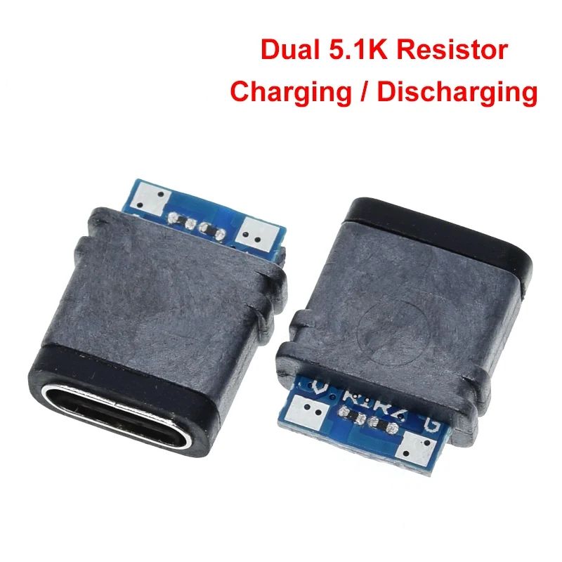 1/5/10PCS USB 3.1 Waterproof Type-C Connector 2PIN / 4PIN 5A Female Socket Double 5.1K Resistor Support Charging And Discharging