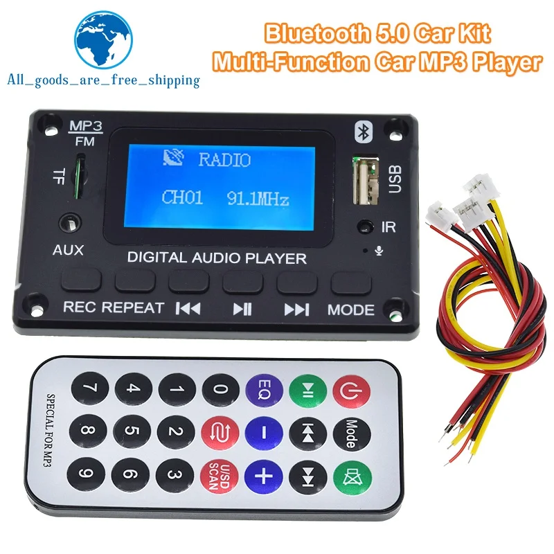 TZT DC 5V 12V MP3 Decoder Board WMA Decoding MP3 Player Bluetooth5.0 Audio Module Support WMA WAV TF USB FM Radio Handsfree Call