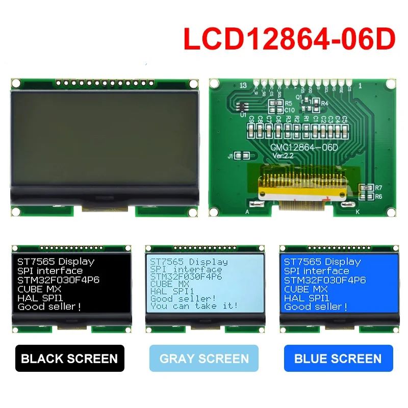 TZT 1/3PCS Lcd12864 12864-06D, 12864, LCD Module, COG, With Chinese Font, Dot Matrix Screen, SPI Interface