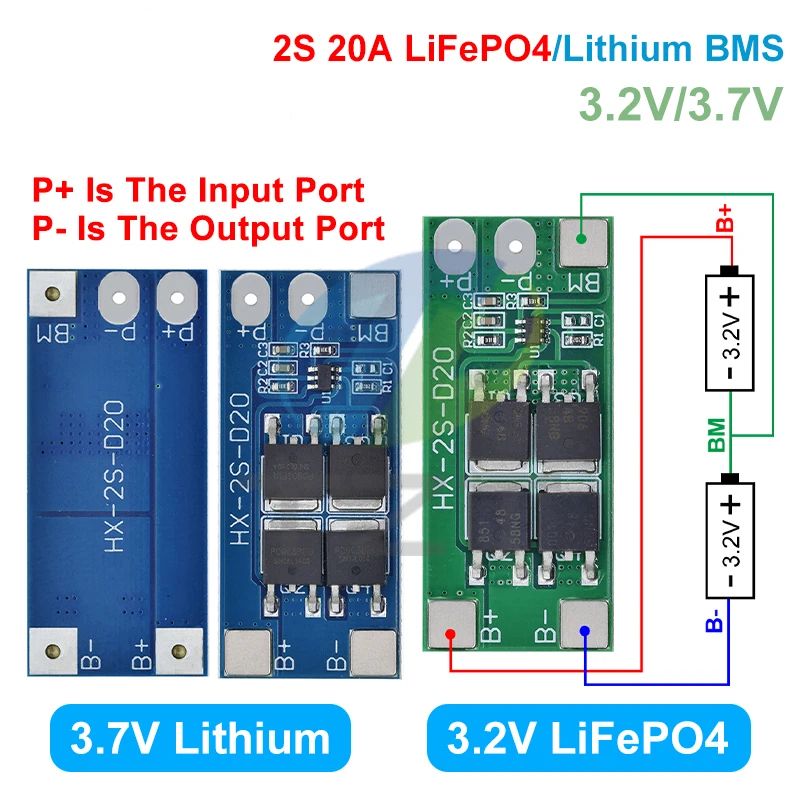 1/3PCS 2S 6.4V 7.4V 20A LiFePO4 / Lithium 18650 32650 Battery Charge Protection Board 13A working Current 20A Current-limiting