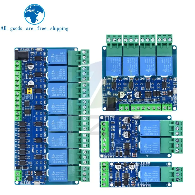 Modbus-RTU Relay Module 1/2/4/8 Channels 10A 5V 12V 24V Switch Input Output Optocoupler Isolation RS485 TTL Communication