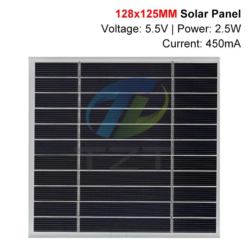 TZT 1/3pcs 5.5V 2.5W 450mA Mini Solar Panel 128X125MM Solar Cell DIY For Light Cell Phone Toys Chargers Portable High Quality