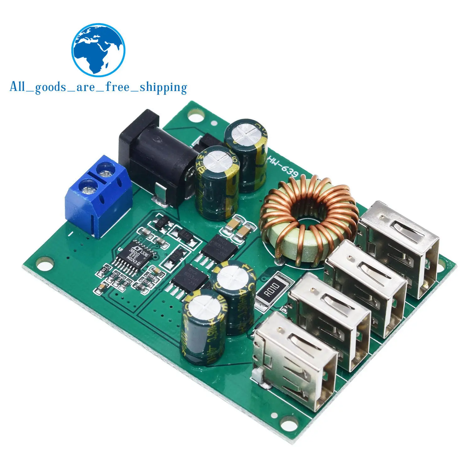 TZT DC DC 7V-60V to 5V 5A 4 Four USB Output Buck Converter Board Step Down Power Supply Module Car Charger