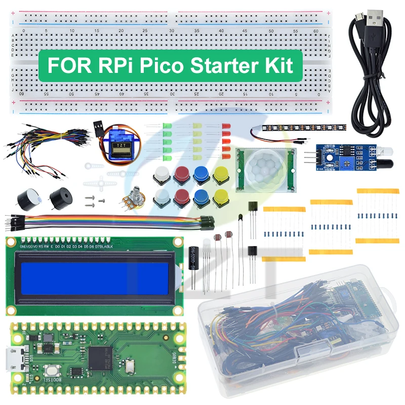 TZT For Raspberry Pi Pico Development Board Starter Kit Breadboard LCD Module Python Programming Beginner Kit SG90 Servo LCD1602