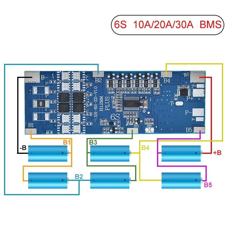 TZT 6S BMS 10A 20A 30A 22.2V Li-ion Lithium 18650 Charge Protection Board With Balance And Temperature Control Protection