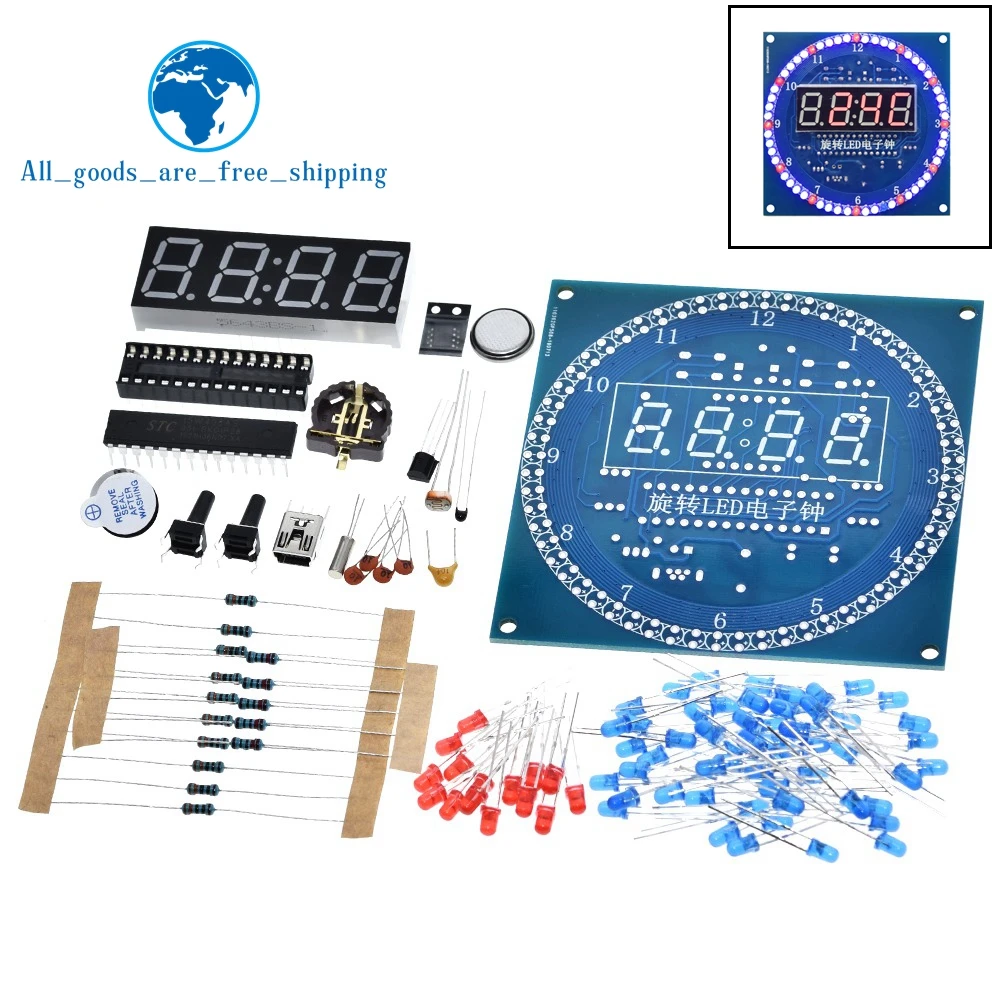 TZT Rotating LED Display Alarm Electronic Clock Module Water Lamp DIY Kit Light Control Temperature DS1302 C8051 MCU STC15W408AS