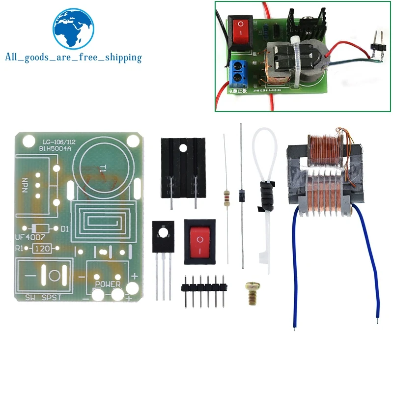 TZT 15KV High Frequency DC High Voltage Arc Ignition Generator Inverter Boost Step Up 18650 DIY Kit U Core Transformer Suite