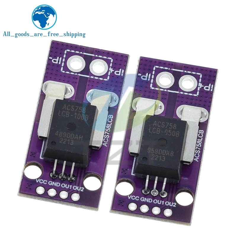 TZT 1/3PCS ACS758 50A 100A Hall Current Sensors Module Linear Analog AC DC 3.3V-5V ACS758LCB-050B 100B-PFF-T RC Model Connector