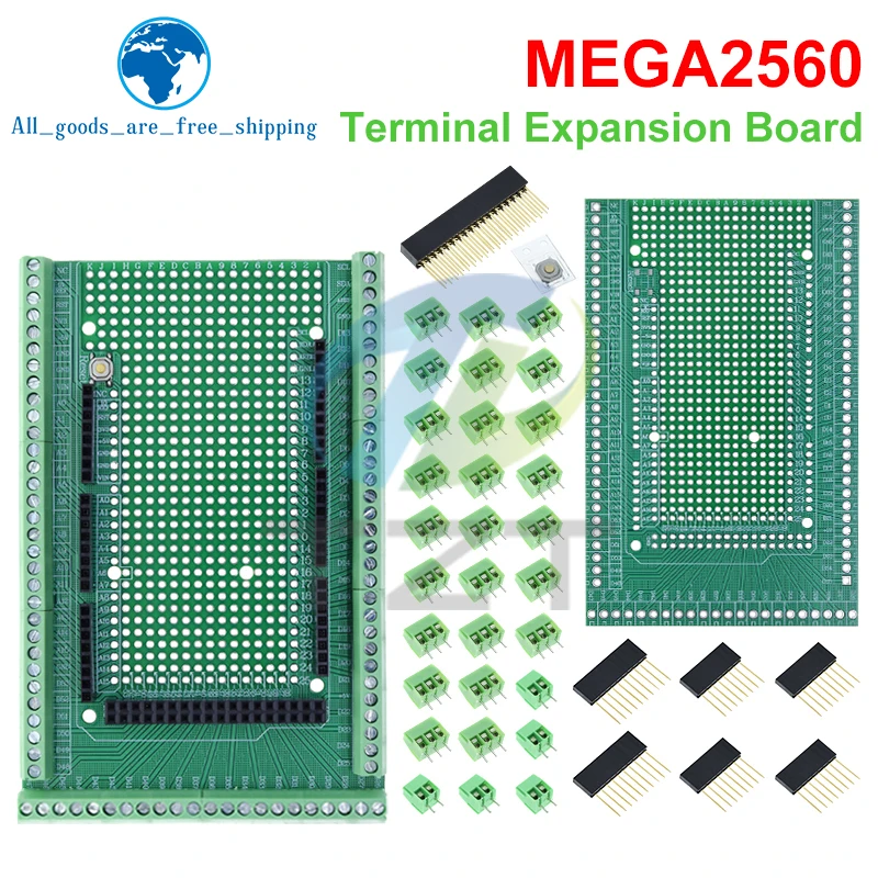 TZT Compatible With MEGA2560 Double-side Prototype Screw Terminal-Block Shield Board Kit For Arduino Mega 2560 / Mega2560 R3