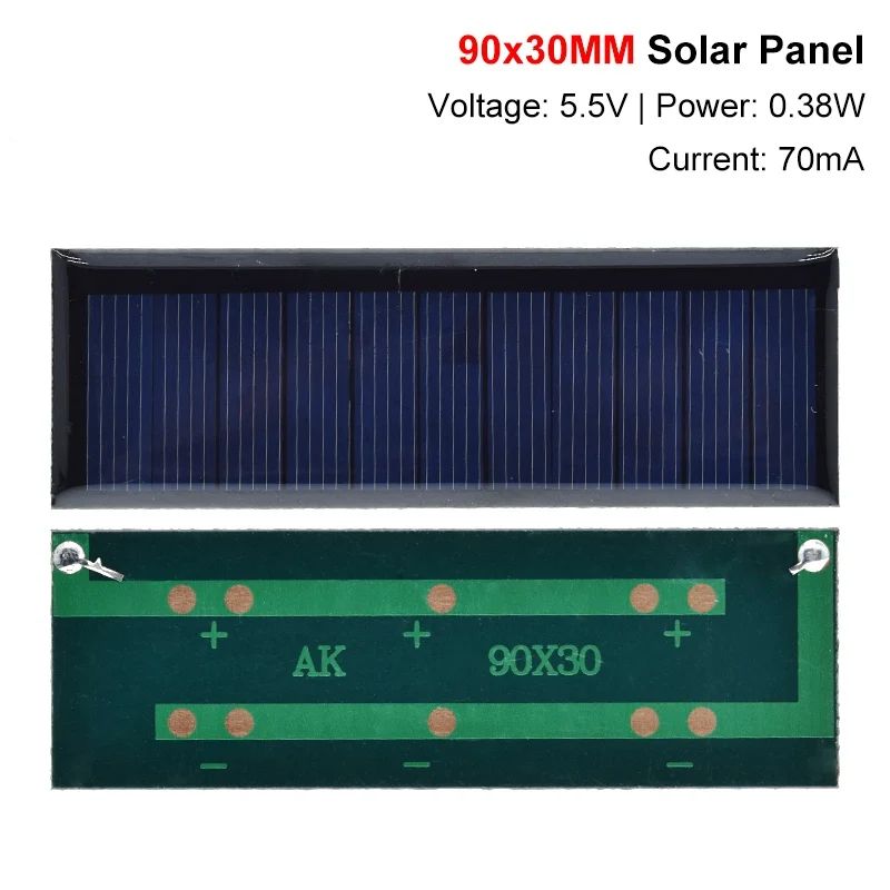 TZT 1/5PCS Solar Panel DIY Photovoltaic Solar Torch Cell Charger Lamp Light Sun Power Solar Charger 90*30mm 0.38W 5.5V 70mA