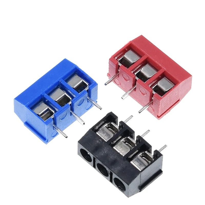 TZT 10/20/50PCS KF301- 3P screw 5.0mm terminal-block 3 Pin Spliceable terminal-block Connector Black Red And Blue