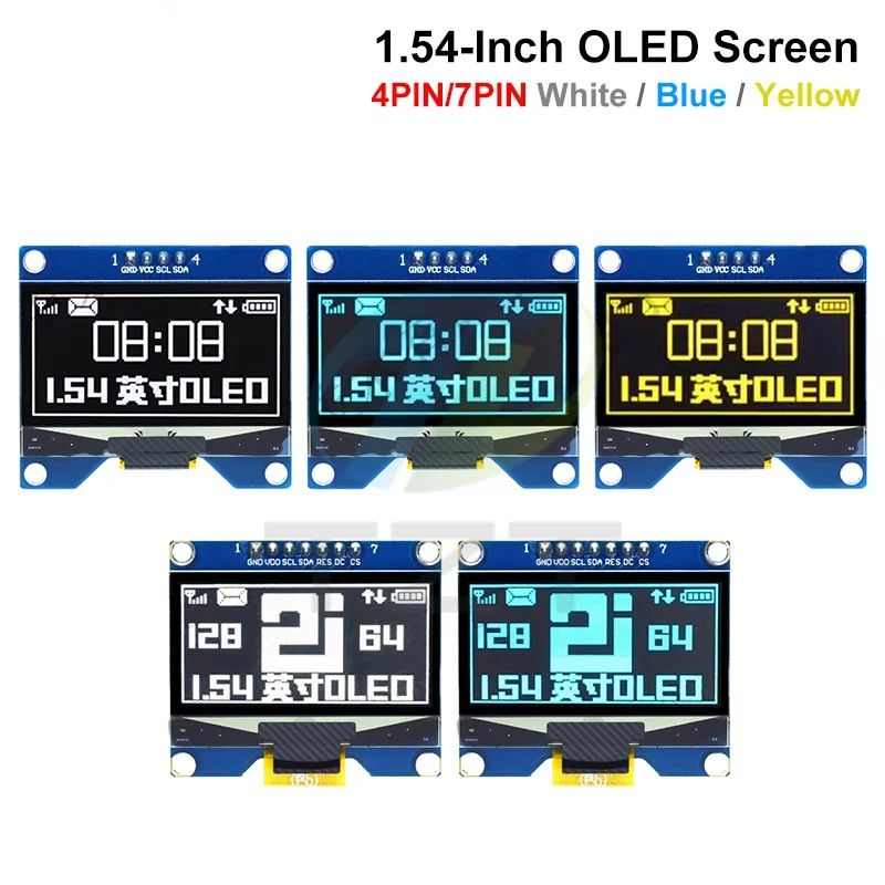 1.54 inch 4PIN 7PIN White Blue Yellow OLED Screen Module CH1116 / SSD1309 Drive IC Compatible for SSD1306 SPI Interface 128*64