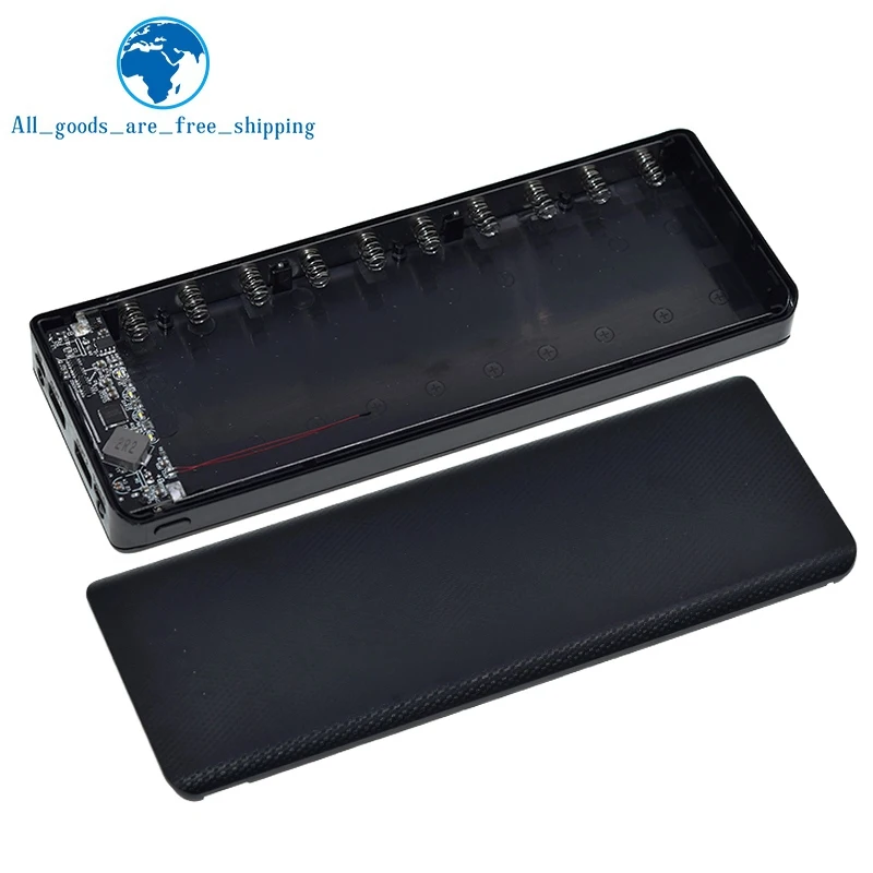 TZT QC4.0 QC3.0 Dual USB Micro/Type-C USB 10*18650 Power Bank Battery Box 5V 4.5A 22.5W 30000mAh Mobile Phone Charger DIY Shell