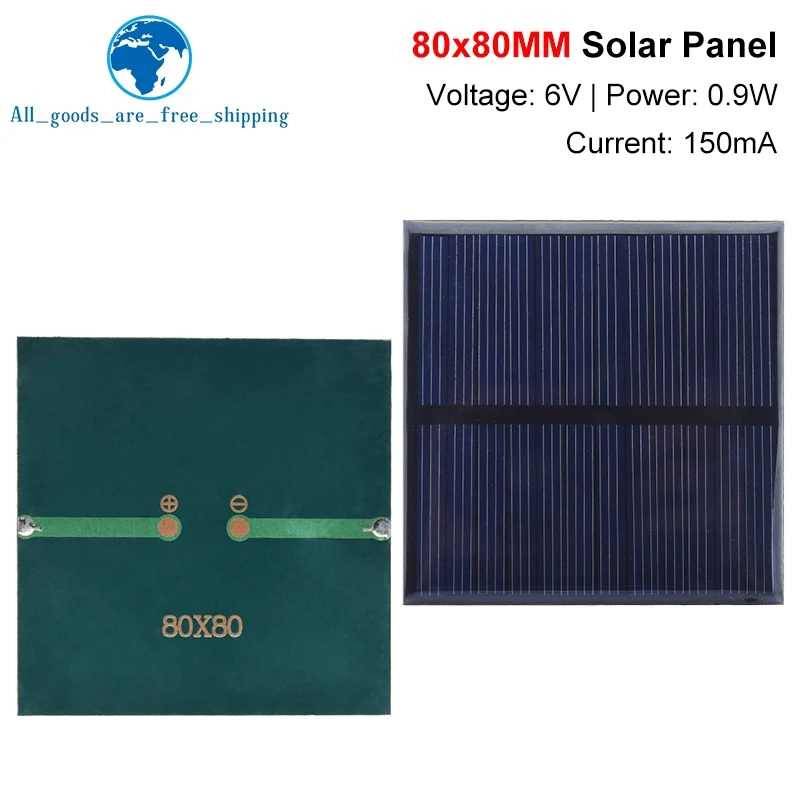 TZT1/3pcs 6V 150mA 0.9W Solar Panel Polycrystalline 80*80MM Mini Sunpower Solar System DIY for Battery Cell Phone Charger