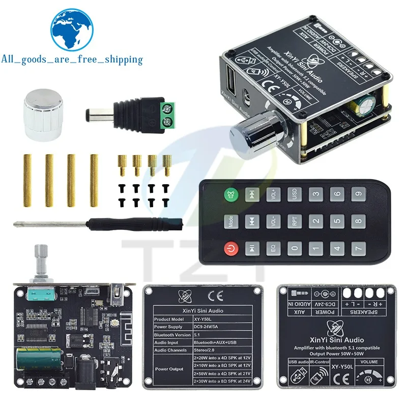 XY-Y50L Stereo BT Bluetooth-Compatible 5.1 AUX USB Audio Digital Power Amplifier Board Module 50W+50W Infrared Remote Control