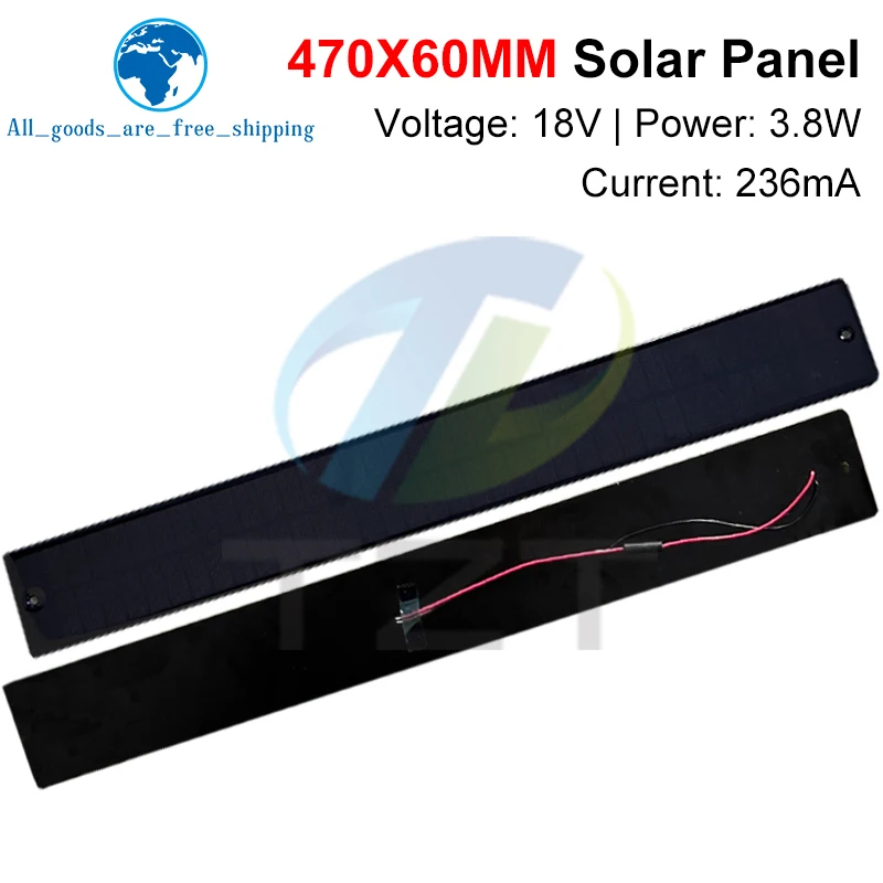TZT 1/3PCS 18V 3.8W 236mA Mini Solar Panel 470X60MM Solar Cell DIY For Light Cell Phone Toys Chargers Portable High Quality