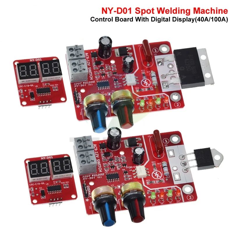 AC9-12V DIY NY-D01 Control Board 40A/100A Spot Welding Machine Control Board Welder Panel Adjust Time Current Digital Display