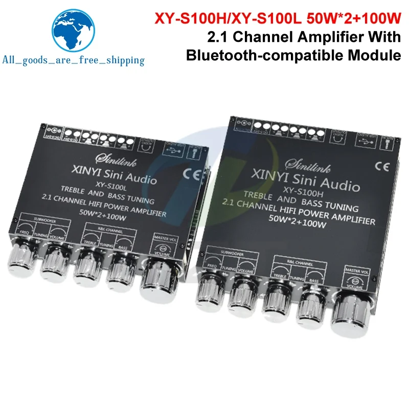 Bluetooth 5.0 2.1 Channel Power Audio Stereo Subwoofer Amplifier Board 50W*2+100W HIFI TPA3116D2 High And Low XY-S100H S100L