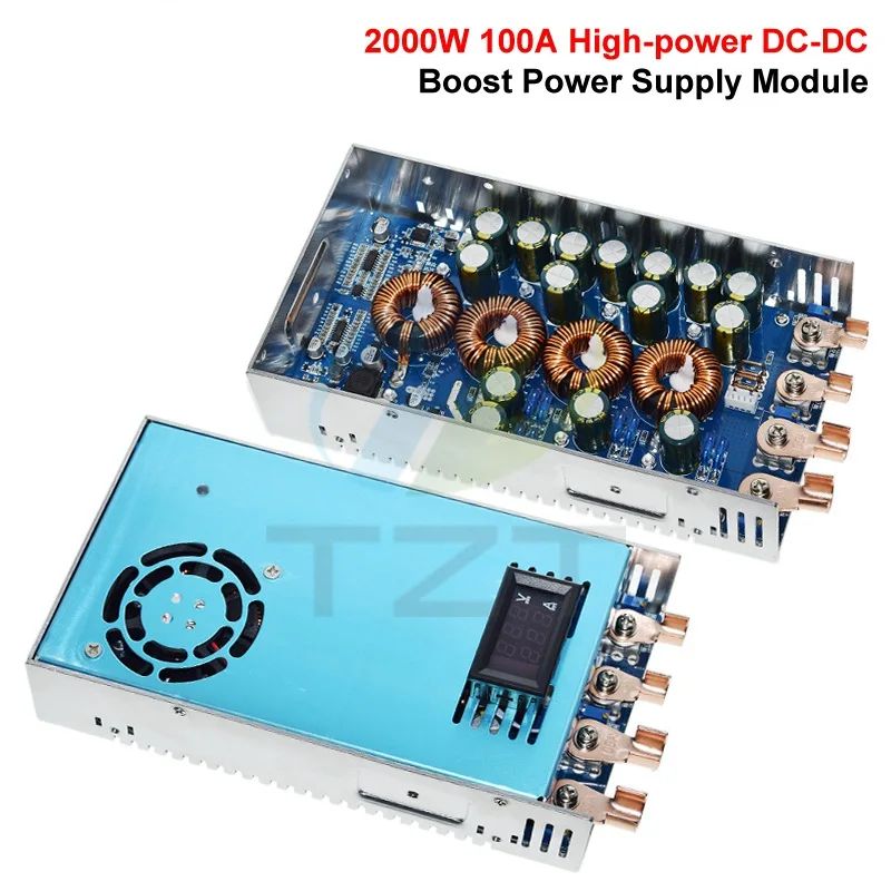 2000W 100A CC CV Charging Boost Power Supply 12-60V to 15-80V DC-DC Step Up Boost Converter Voltage Regulator With Voltmeter