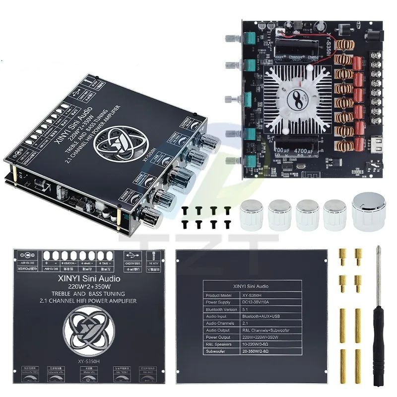 XY-S350H 220Wx2+350W Amplifier Board TPA3251D2 2.1 Dual Channel Support Sinlink App BT5.1+AUX+USB Sound Card+USB Flash Disk
