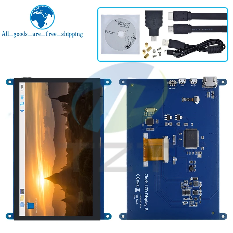 TZT 7 inch LCD Display HDMI-compatible Touch Screen 800x480 Resolution Capacitive Touch Screen Support Systems For Raspberry Pi