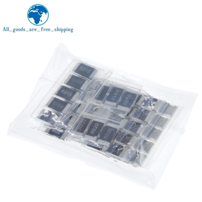 TZT 50PCS Alloy resistance 2512 Resistors Samples kit ,10 kindsX5pcs=50pcs R001 R002 R005 R008 R010 R015 R020 R025 R050 R100
