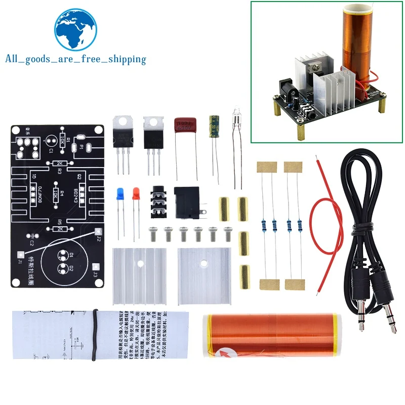 TZT 1/3Set Mini Tesla Coil Kit 15W Mini Music Tesla Coil Plasma Speaker Tesla Wireless Transmission DC 15-24V DIY Kits
