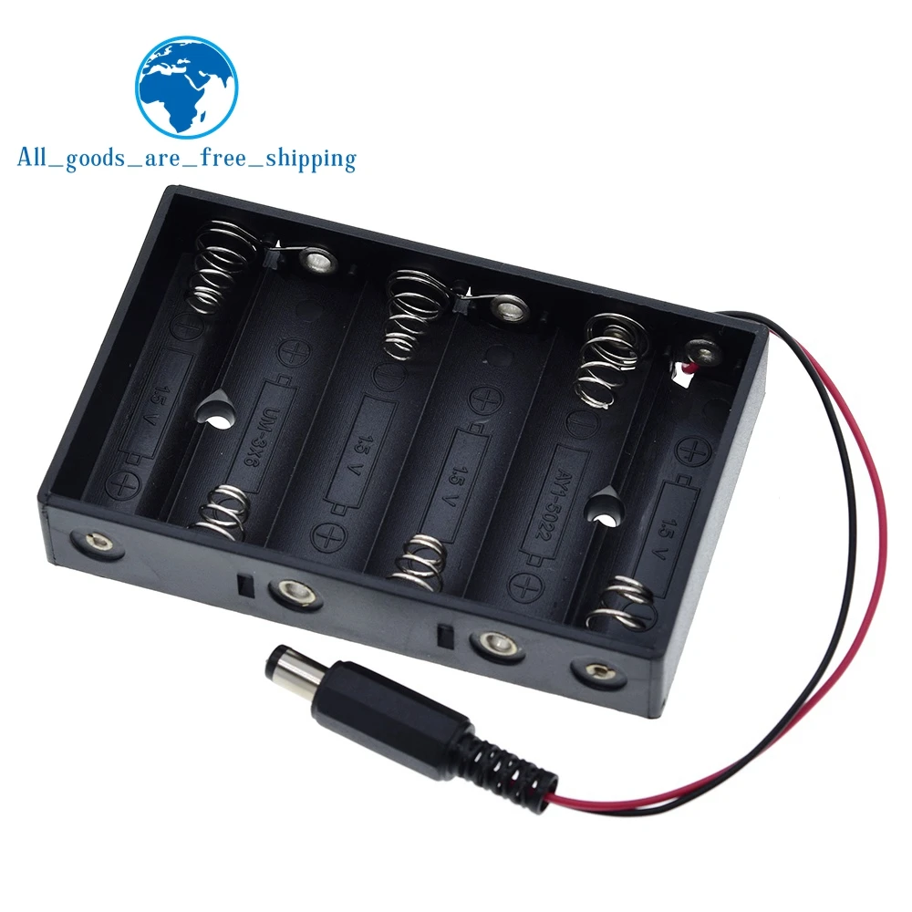 1/3PCS Size 6 AA Battery Case Holder Box For TZT 6pcs Size AA Battery Case Storage Holder With DC2.1 Power Jack For Arduino