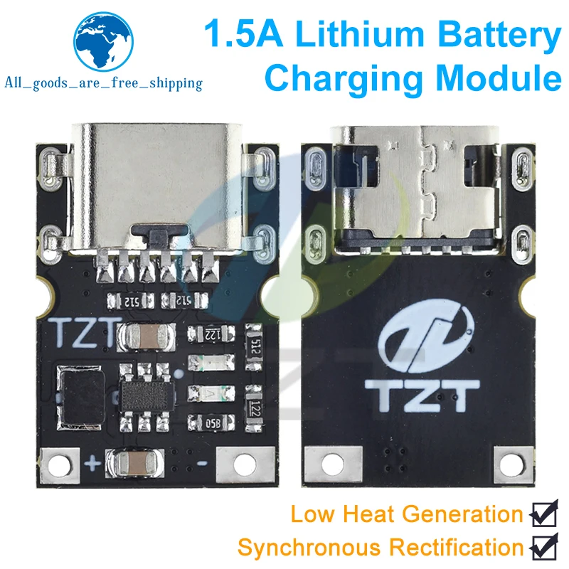 TZT 1/5/10PCS Type-C USB 1.5A Lithium Battery Charging Module Synchronous Rectification High efficiency Low Heating Over TP4056