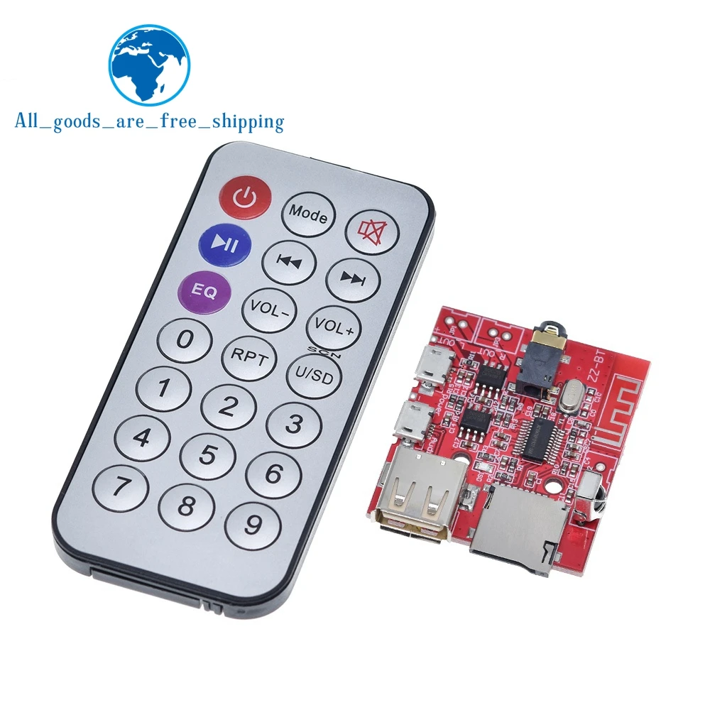 TZT 3W Car Bluetooth 4.1 MP3 WAV Decoder Board Speaker Amplifie Audio Receive Module Support USB/TF/U-DISK/IR Remote Control