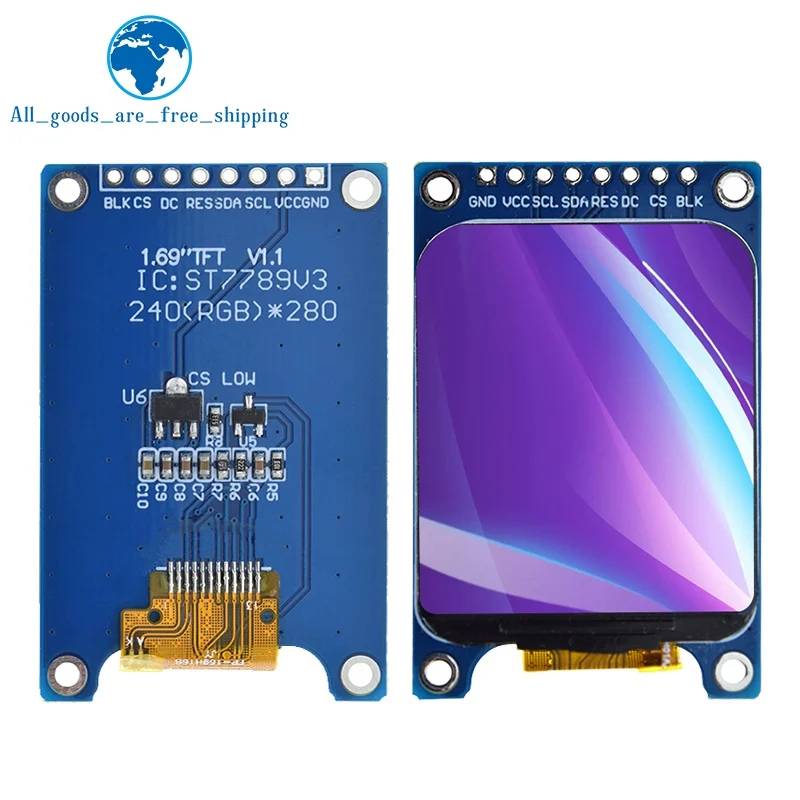 TZT 1.69 Inch 1.69″ Color TFT Display Module HD IPS LCD LED Screen 240X280 SPI Interface ST7789 For Arduino