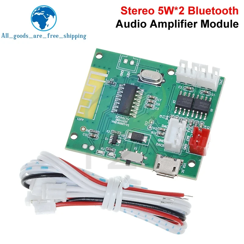 TWS Bluetooth-5.3 Power Amplifiers Board 5W+5W 3.7V 5V Miciro USB True Wireless Stereo Module for Car Home Speaker Subwoofer DIY