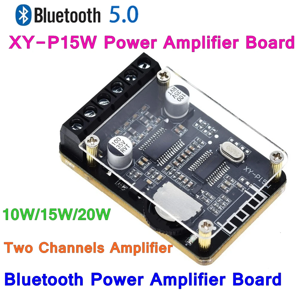 TZT 1/3PCS 10W/15W/20W Stereo Bluetooth-5.0 Power Amplifiers Board 12V/24V High Power Digital Amplifiers Module XY-P15W