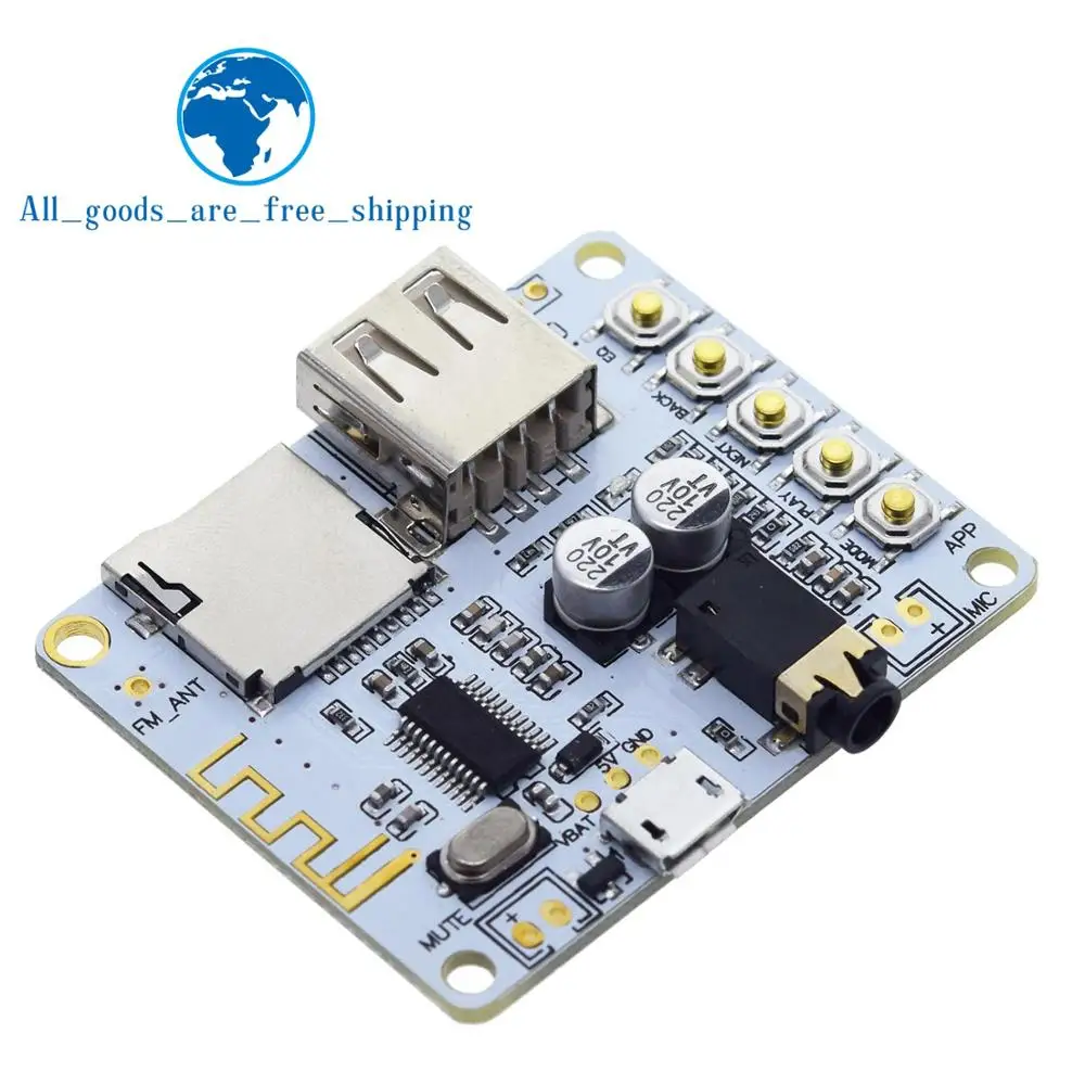 TZT Bluetooth-5.0 MP3 Audio board with USB TF card Slot decoding playback preamp output A7-004 5V 2.1 Stereo Music Player Module