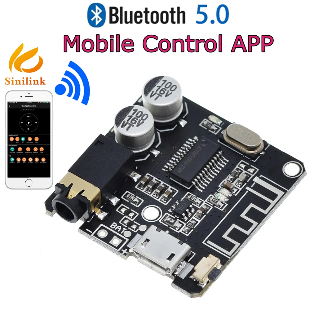TZT Bluetooth-5.0 MP3 Audio board For Sinilink Mobile Control APP mp3 lossless decoder board Stereo Music Player Module