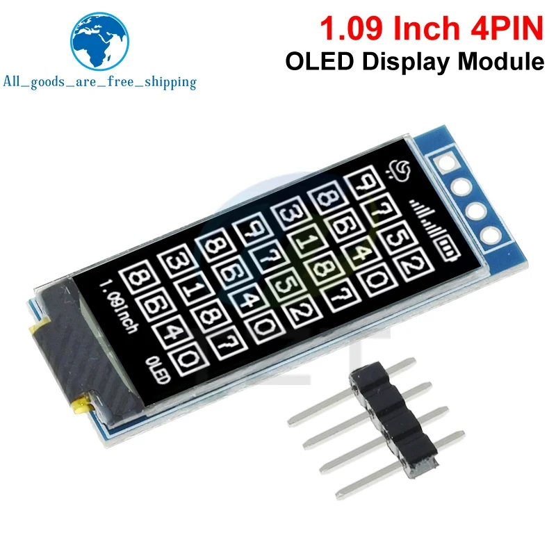 1.09 Inch OLED Display Module 128x64 White SSD1312 I2C 4 Pin Interface for Arduino Raspberry Pi, Low Power Wide View