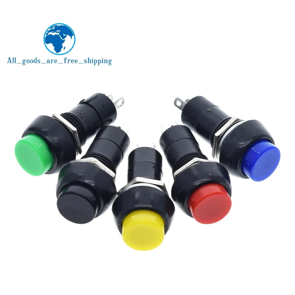 TZT 1Pack=5pcs PBS-11B 2PIN 12mm No Lock Self-Lock ON OFF Push Button Momentary Switch 3A 150V Black Blue Red Green Yellow