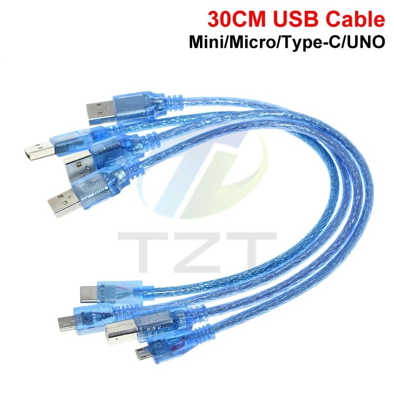 30CM USB Cable for Uno R3/Nano/MEGA/Leonardo/Pro Micro/DUE Blue High Quality A Type USB/Mini USB/Micro USB Cable For Arduino