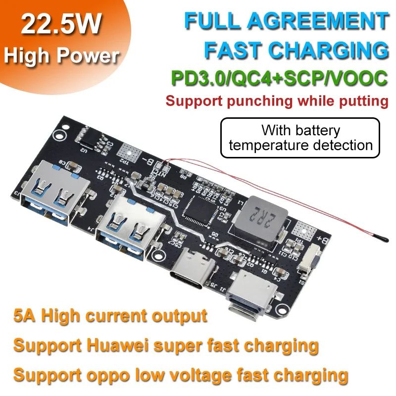 1/3PCS QC4.0 QC3.0 LED Dual USB 5V 4.5A 22.5W Micro/Type-C USB Mobile Power Bank 18650 Charging Module Temperature Protection