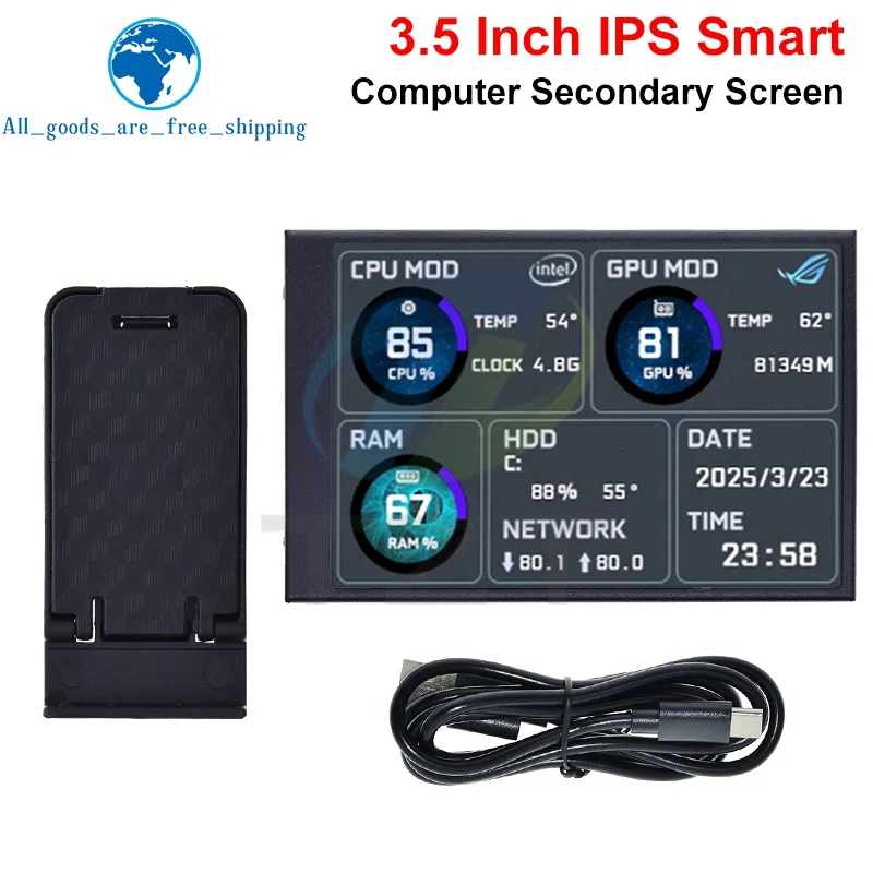 1/3PCS 3.5 Inch IPS TYPE-C Secondary Screen Computer CPU GPU RAM HDD MonitorUSB Display For Freely AIDA64 With USB Cable