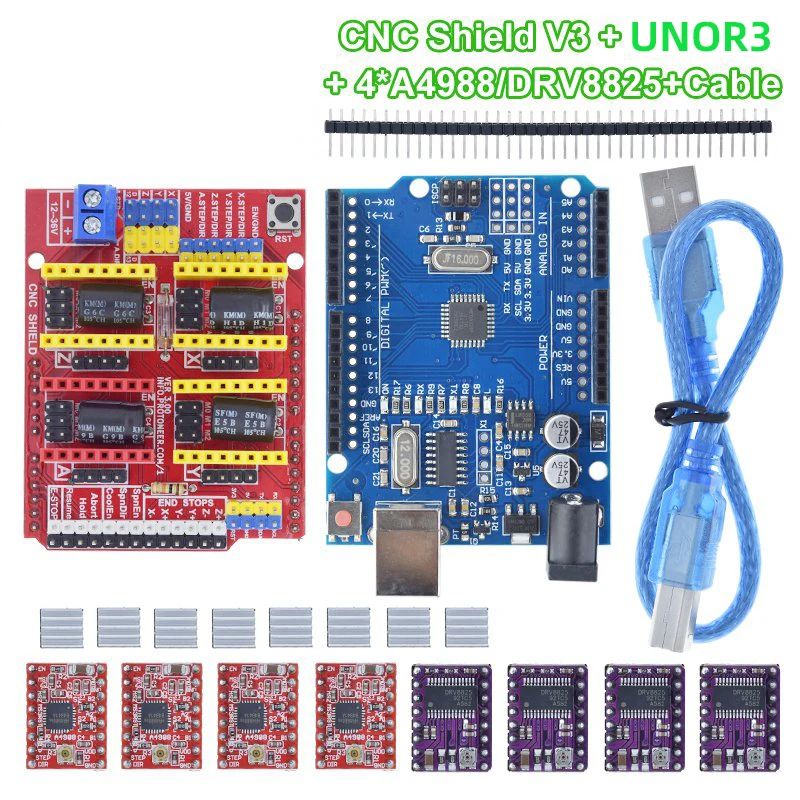 TZTUNO R3 Shield V3 Engraving Machine 3D Printe+ 4pcs DRV8825 Or A4988 Driver Expansion Board For Arduino With USB Cable