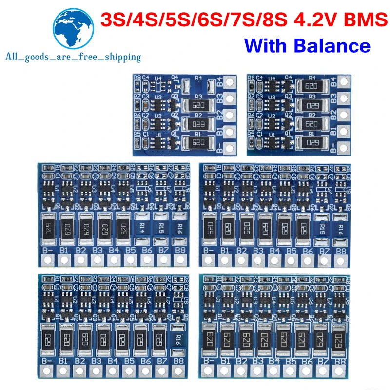 TZT 3S 4S 5S 6S 7S 8S 21V 4.2v li-ion balancer board 18650 li-ion balncing full charge battery Balance Function Protection Board