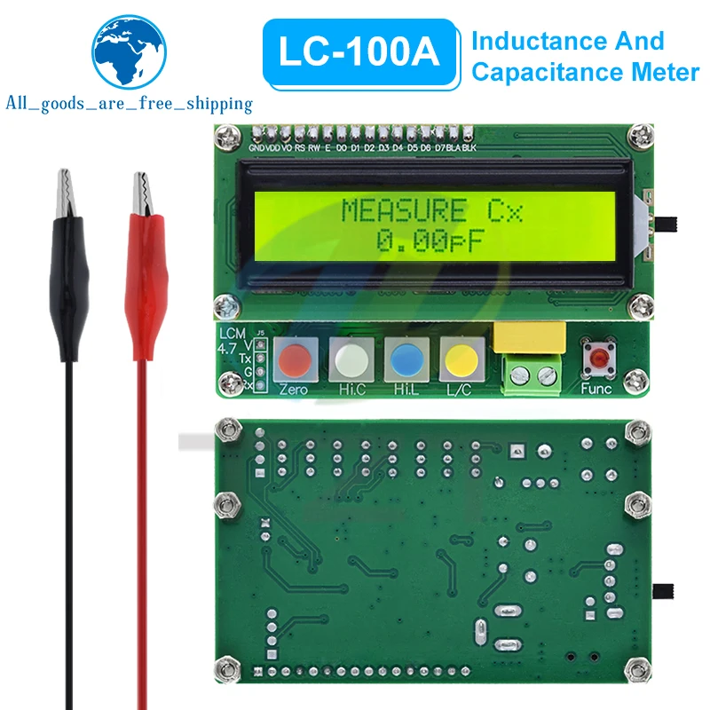 LC-100A Digital LCD Capacitance Tester Module Inductance Table TESTER LC Meter Frequency 1pF-100mF 1uH-100H LC100-A + Test clip