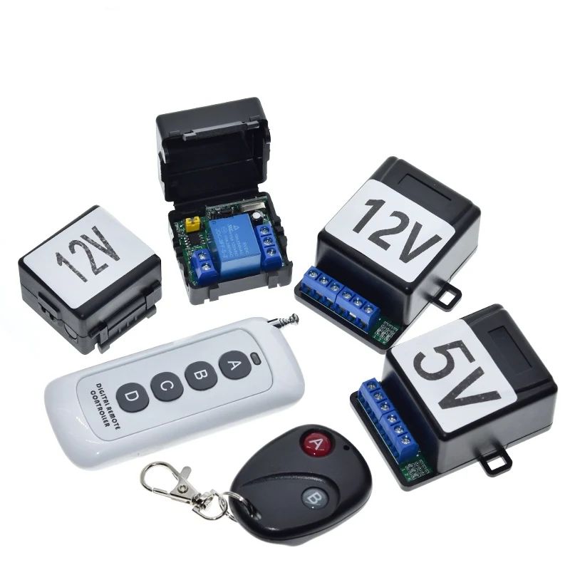 TZT 433Mhz RF Remote Control Wireless Switch DC 5V 12V 1CH 2Way Relay Receiver and 2CH Transmitter For Door Electromagnetic Lock