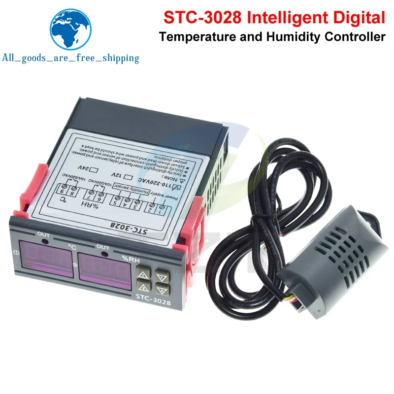 STC-3028 Dual Digital Temperature Humidity Controller 110-220V Thermoregulator Thermostat for Heating Cooling in Incubator
