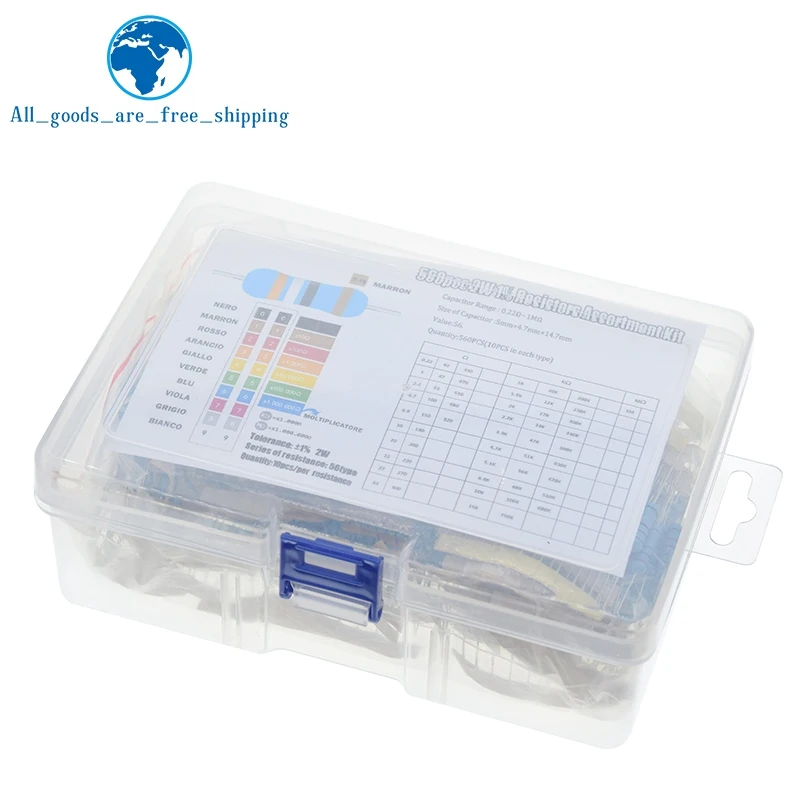 TZT 560Pcs 2W 1% 0.22R-1MΩ 56Values X 10Pcs Metal Resistors Kit Set For Arduino