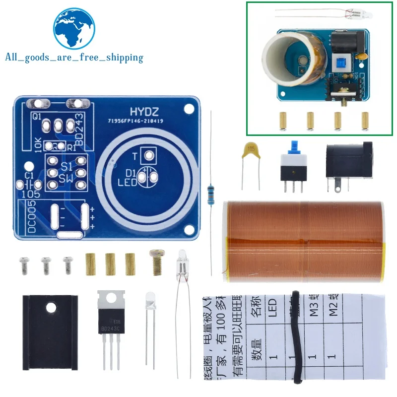 TZT BD243 Mini Tesla Coil Kit Magic Props DIY Parts Empty Lights Technology Diy Electronics BD243C DIY Mini Tesla Coil Module