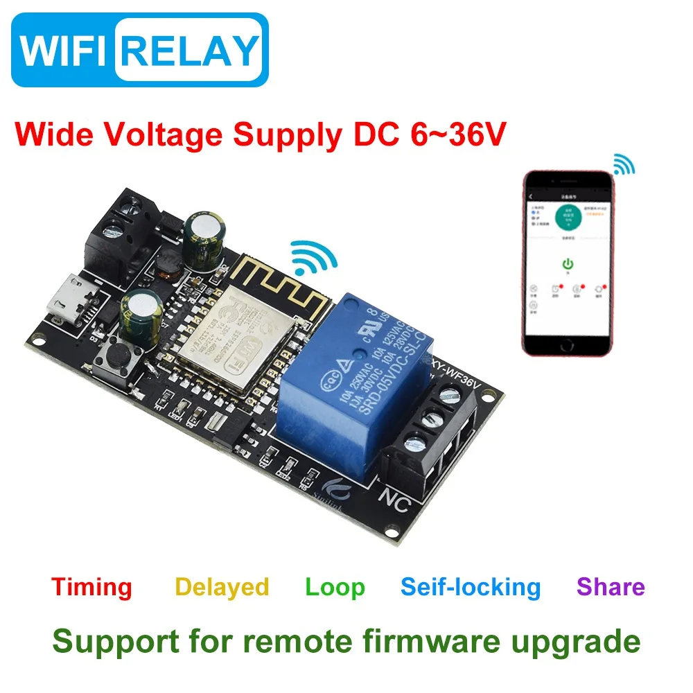 DC6V~36V Sinilink Mobile Phone APP Control Relay Module Smart Home Phone APP ESP-12F XY-WF36V